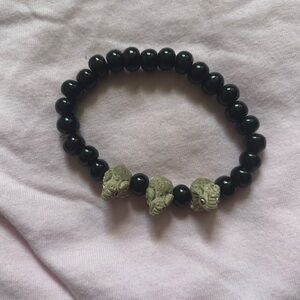 Black Beaded Bracelet with Elephant Charms
